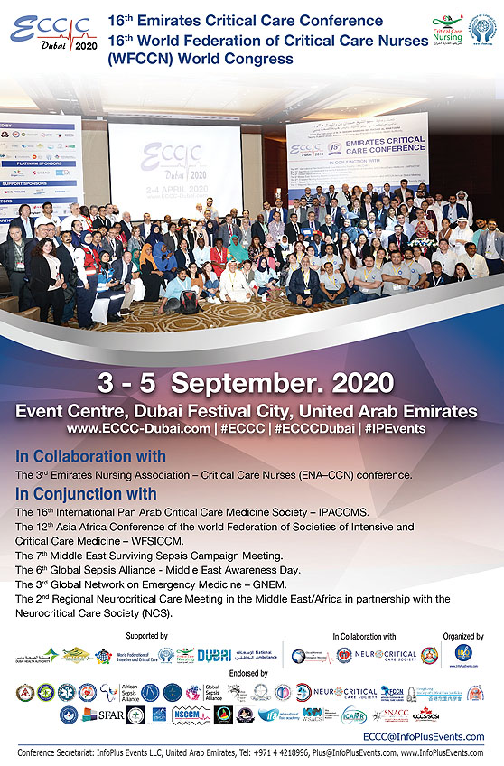 ECCC 2020 - The 16th Emirates Critical Care Conference will be held on September 3-5, 2020 at Event Centre, Dubai Festival City, United Arab Emirates.