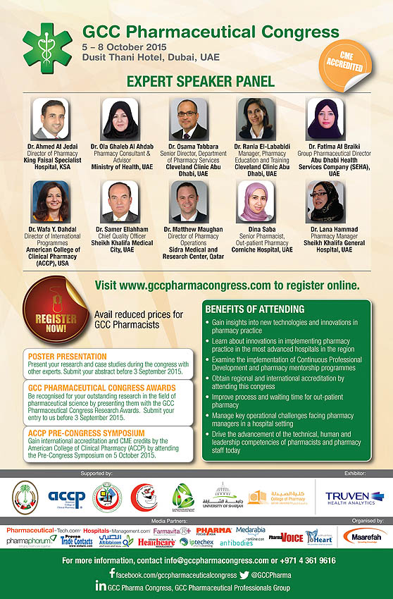 GCC Pharmaceutical Congress 2015 on October 5-8, 2015 in Dubai, U.A.E.