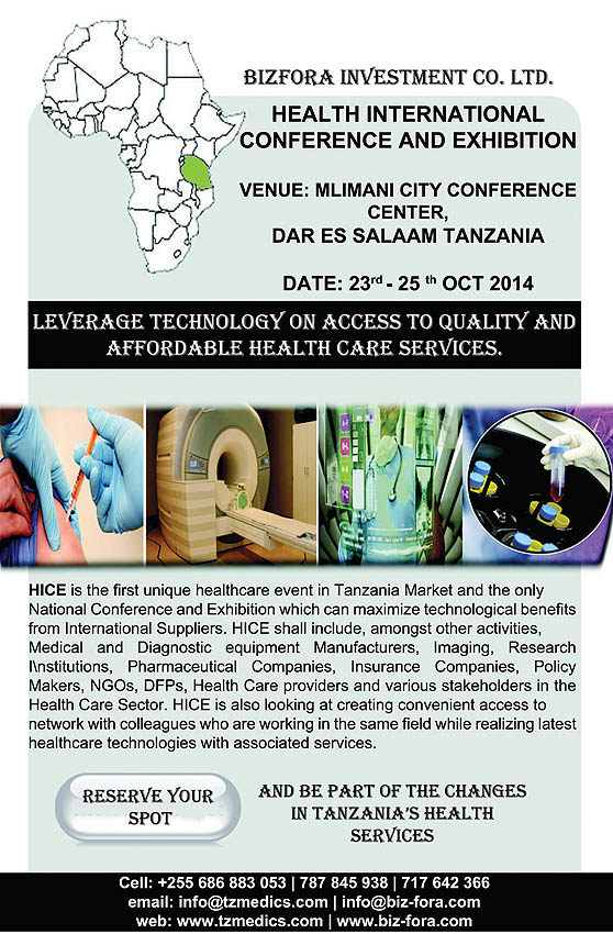 HICE 2014 - Health International Conference and Exhibition will be held at Mlimani City Conference Center, Dar Es Salaam, Tanzania.