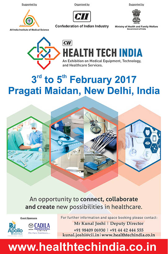 Health Tech India 2017 on February 3-5, 2017 at Pragati Maidan, New Delhi, India.