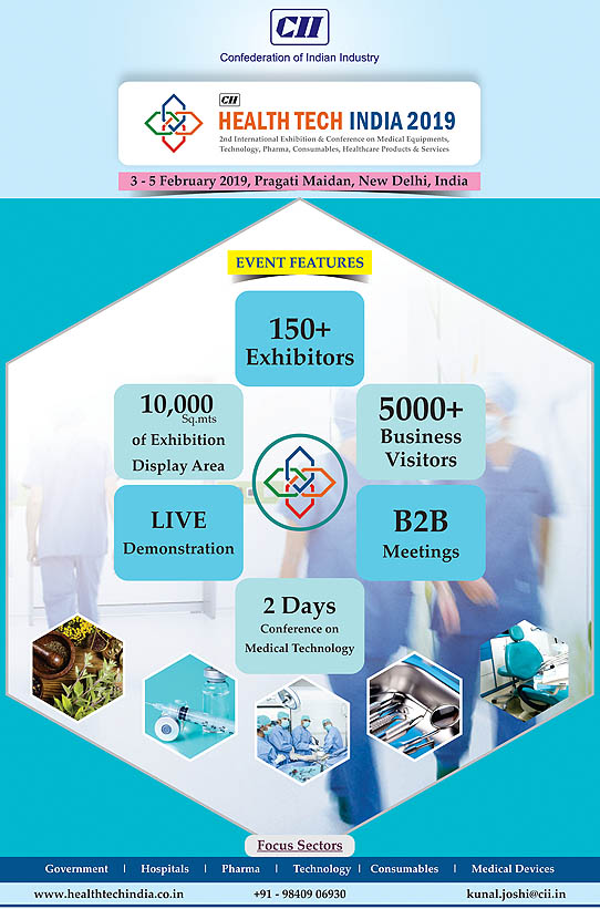 The 2nd Edition of Health Tech India 2019 is scheduled to be held from 3 – 5 February 2019 at Pragati Maidan, New Delhi, India.