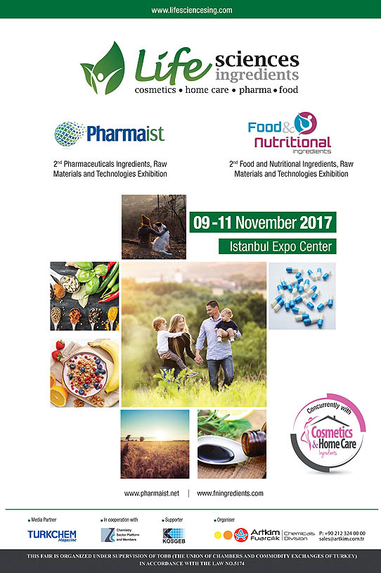Life Sciences Ingredients 2017 on November 09-11, 2017 at Istanbul Expo Center, Istanbul, Turkey.