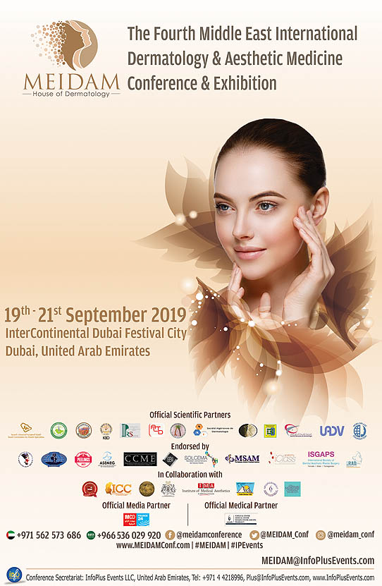 MEIDAM 2019 - The Fourth Middle East International Dermatology & Aesthetic Medicine Conference & Exhibition on 19-21 September, 2019 at Intercontinental Hotel, Dubai Festival City, Dubai, U.A.E.