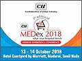 5th Edition of MEDex - Medical Exhibition & Conference will be held on 13-14 October, 2018 at Hotel Courtyard by Marriott, Madurai, Tamilnadu, India.