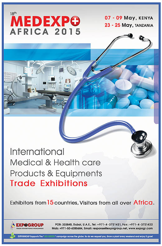 MEDEXPO Africa 2015 - 18th International Medical & Health Care Products & Equipment Trade Exhibition will be held at from May 23-25, 2015 in Dar-es-Salaam, Tanzania.