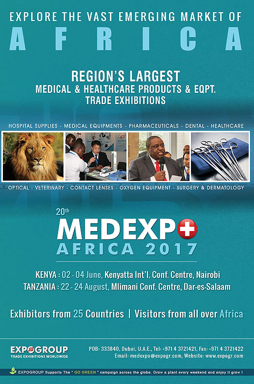 MedExpo Africa 2017 on June 2-4 & Aug. 22-24, 2017 in Kenya & Tanzania.