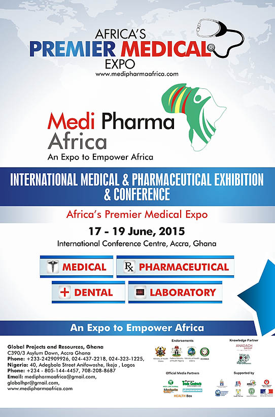 The 5th Medipharma Africa International Conference and Exhibition on Hospital, Medical and Surgical Equipment, Materials, Supplies, pharmaceuticals e.t.c will be held at the International Conference Centre, Accra, Ghana.