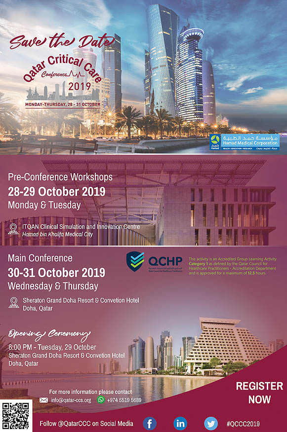 QCCC 2019 - Qatar Critical Care Conference from 28-31 October, 2019 at Sheraton Grand Hotel, Doha, Qatar.