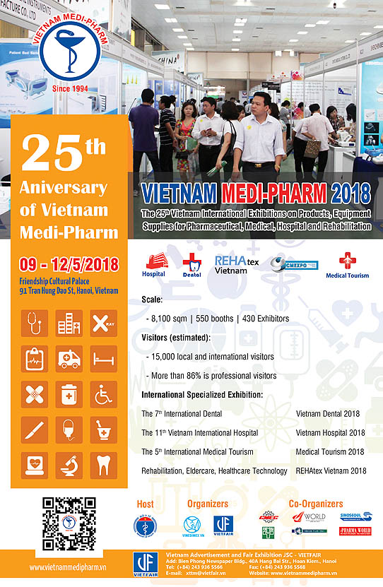 25th Vietnam MEDI-PHARM 2018 on May 09-12, 2018 in Hanoi, Vietnam.