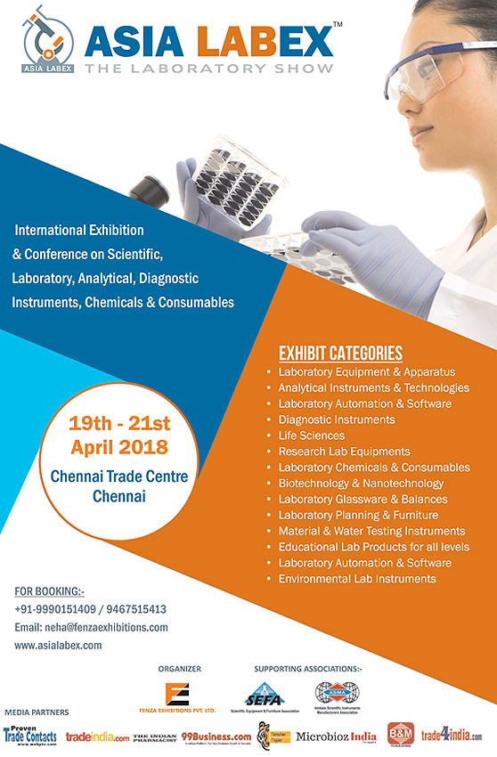 Asia Labex 2018 on April 19-21, 2018 at Chennai Trade Centre, Chennai, india.