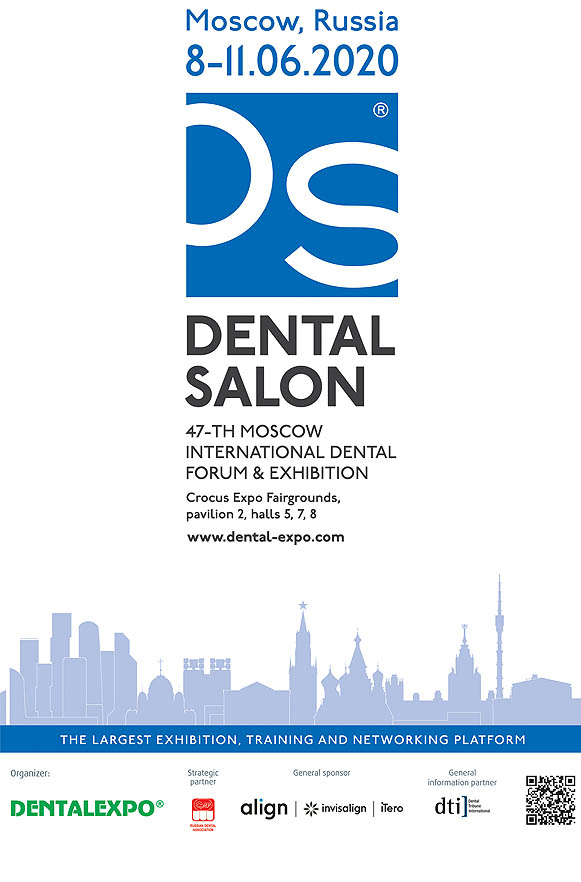 DENTAL SALON 2020 - 47th Moscow International Dental Forum & Exhibition will be held on June 8-11, 2020 at Fairgrounds Crocus Expo, Pav. 2, Нalls 5,7,8, Myakinino Subway station, Moscow, Russia.