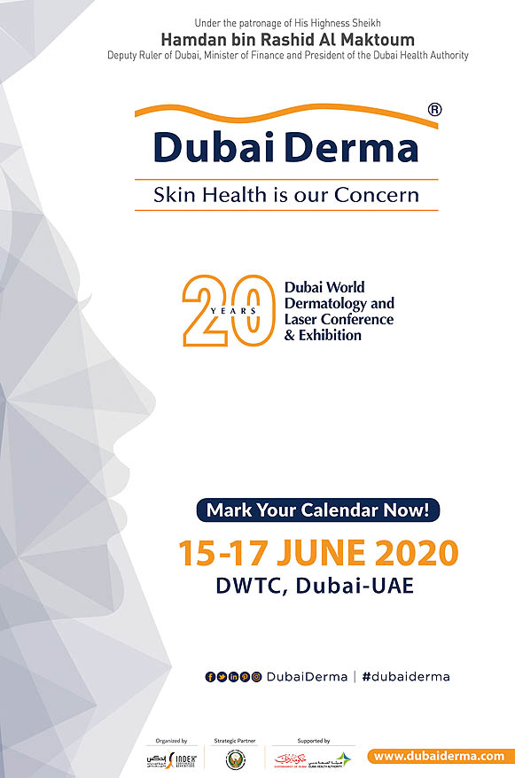 Dubai Derma 2020 - 20th Dubai World Dermatology and Laser Conference & Exhibition will be held from 16-18 June, 2020 at Dubai International Convention & Exhibition Centre, Dubai, U.A.E.
