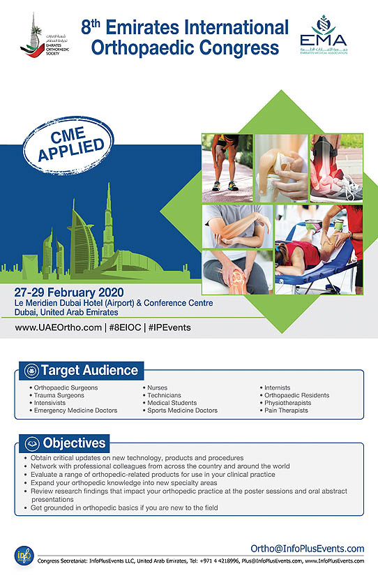 EIOC2020 - The 8th Emirates International Orthopaedic Congress 2020 on February 27-29, 2020 will be held in Dubai, U.A.E.
